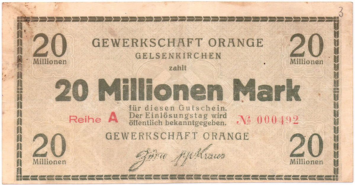 20 000 000 марок Gewerkschaft Orange Gelsenkirchen