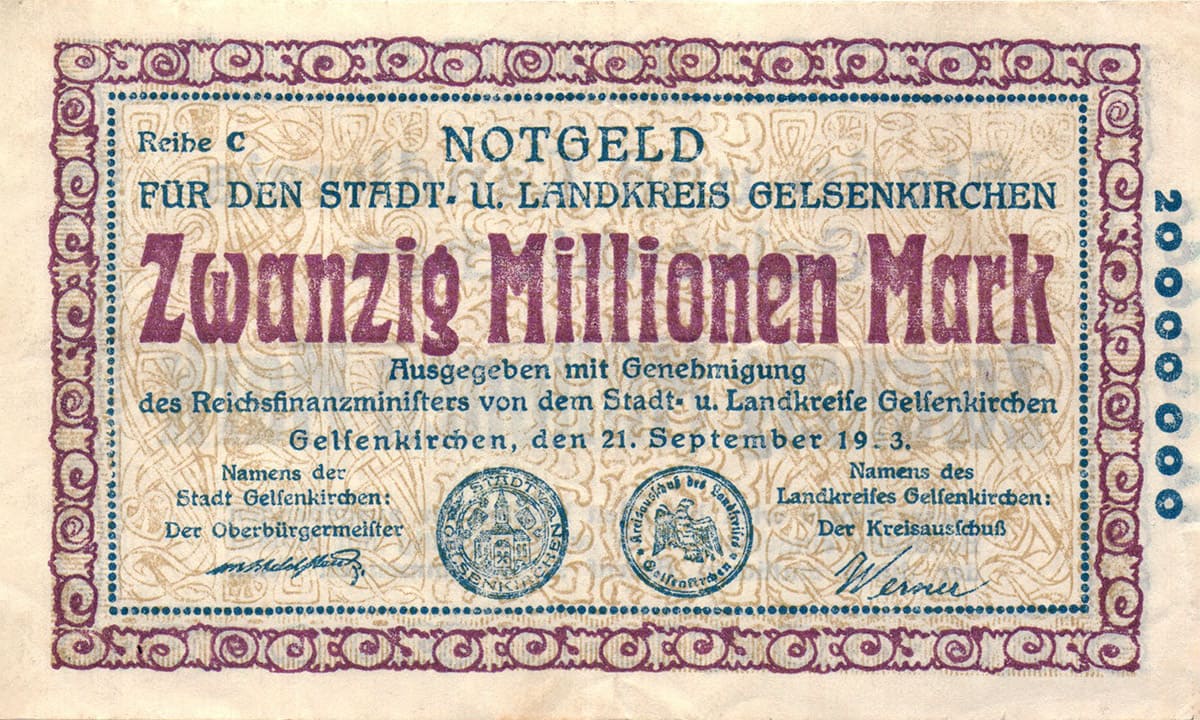 20 000 000 марок 1923 Stadt und Landkreis Gelsenkirchen