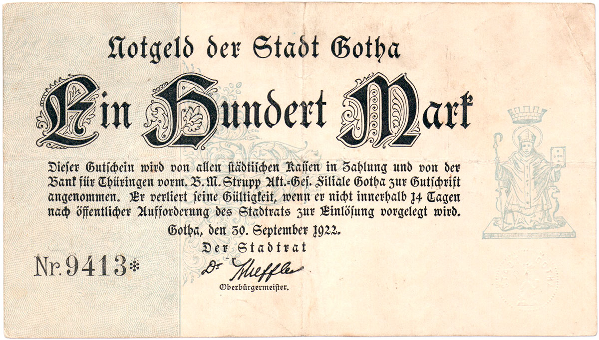 100 марок 1923 Stadt Gotha