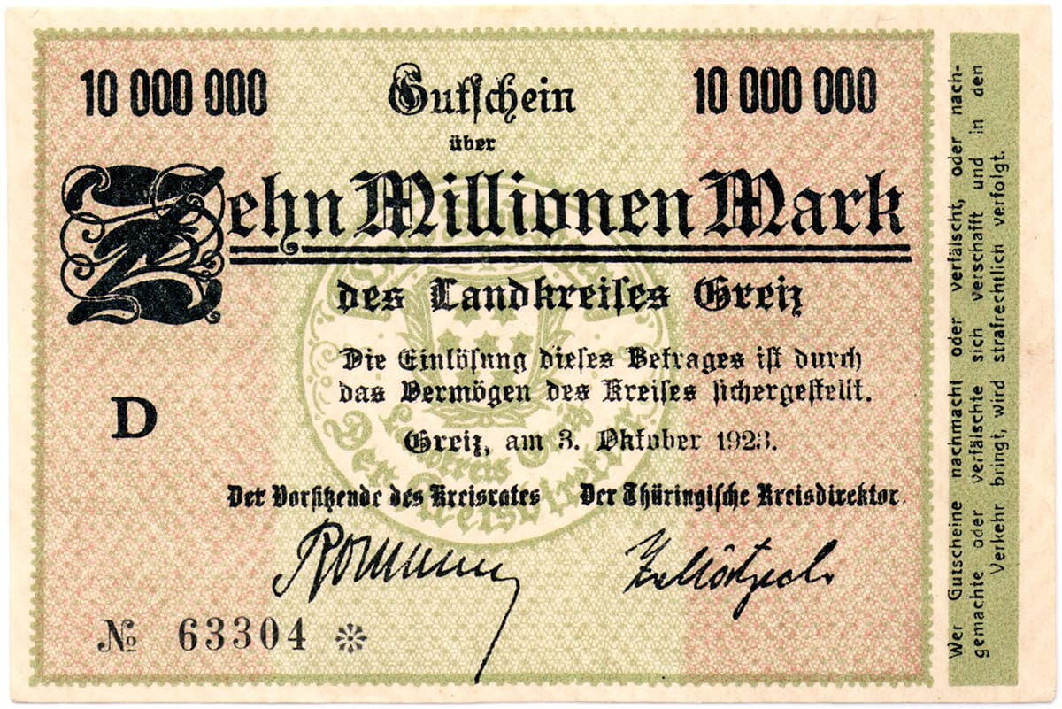 10 000 000 марок 1923 Stadt Greiz 