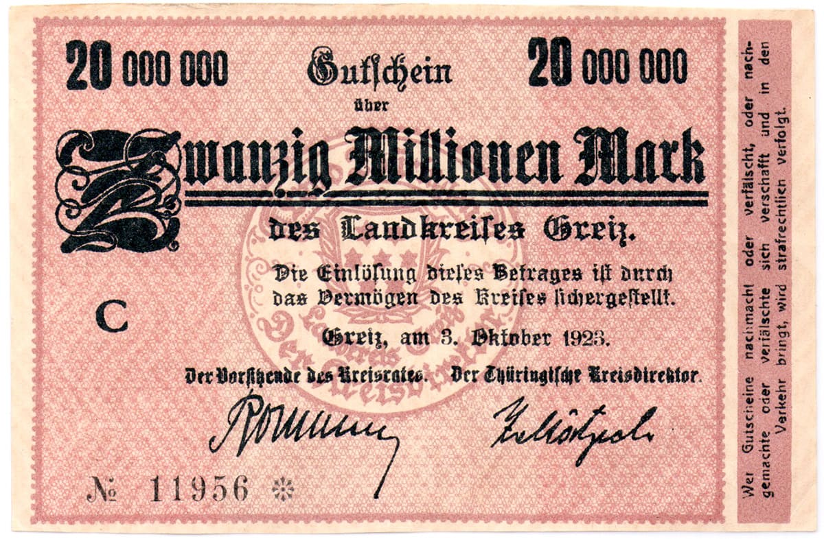 20 000 000 марок 1923 Stadt Greiz