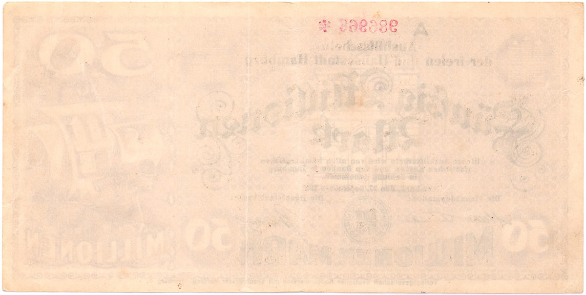 50 000 000 марок 1923 Aushilfsscheinen der freien und Hansestadt Hamburg