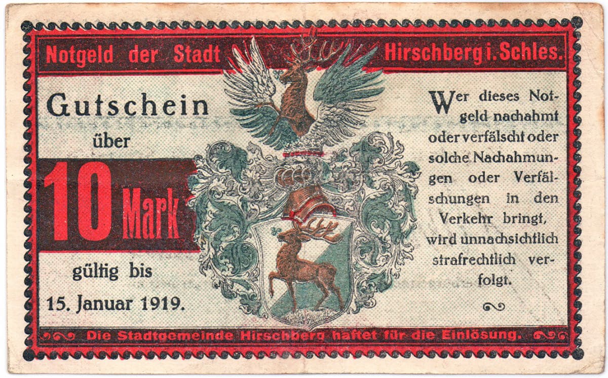 10 марок 1919 Stadt Hirschberg