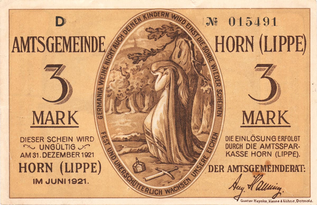 3 марки 1921 Amtsgemeinde Horn (Lippe)