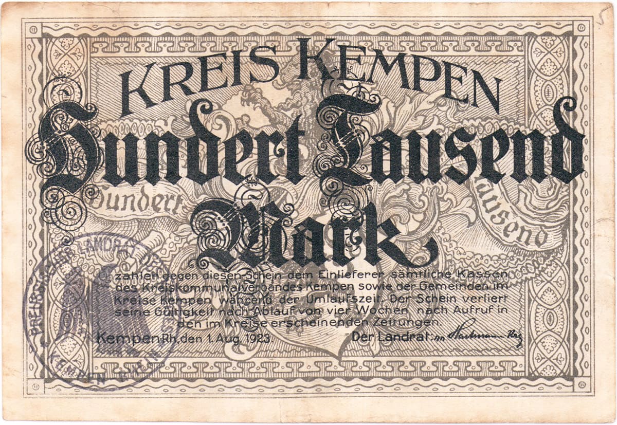 100 000 марок 1923 Kreis Kempen