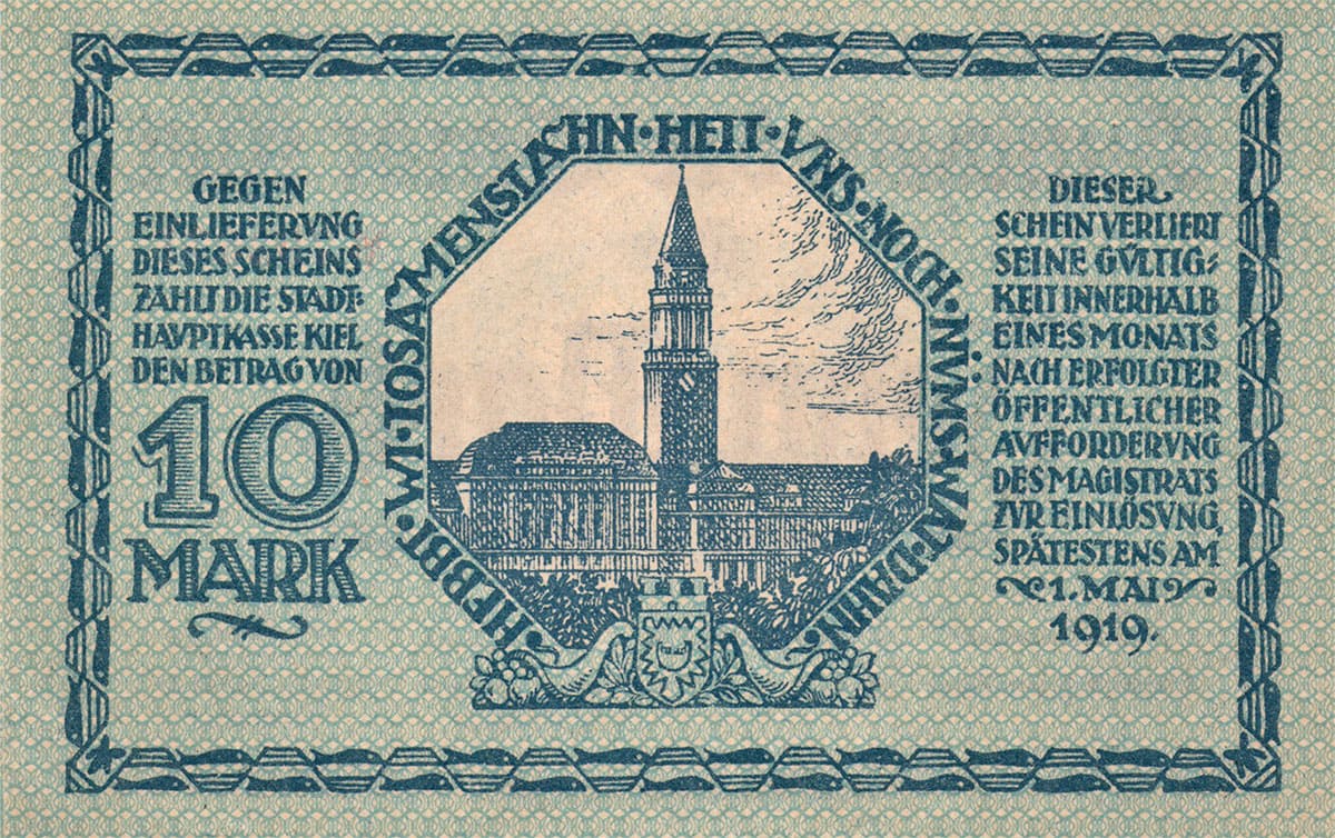 10 марок 1918 Gutschein der Stadt Kiel