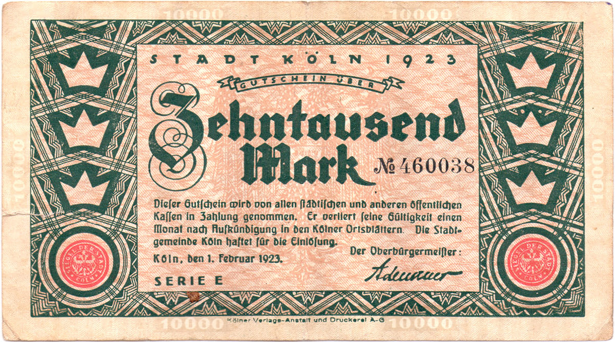 10 000 марок 1923 Stadt Köln