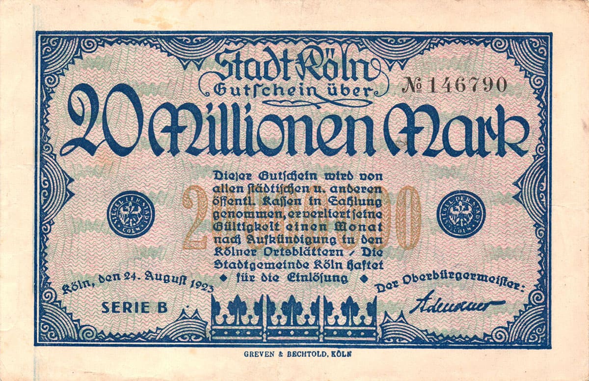 20 000 000 марок 1923 Stadt Köln