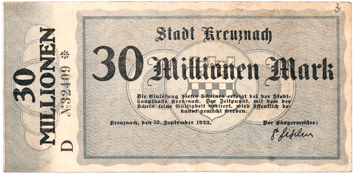 30 000 000 марок 1923 Stadt Kreuznach