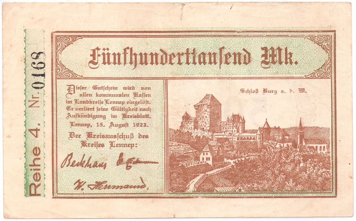500 000 марок 1923 Landkreis Lennep