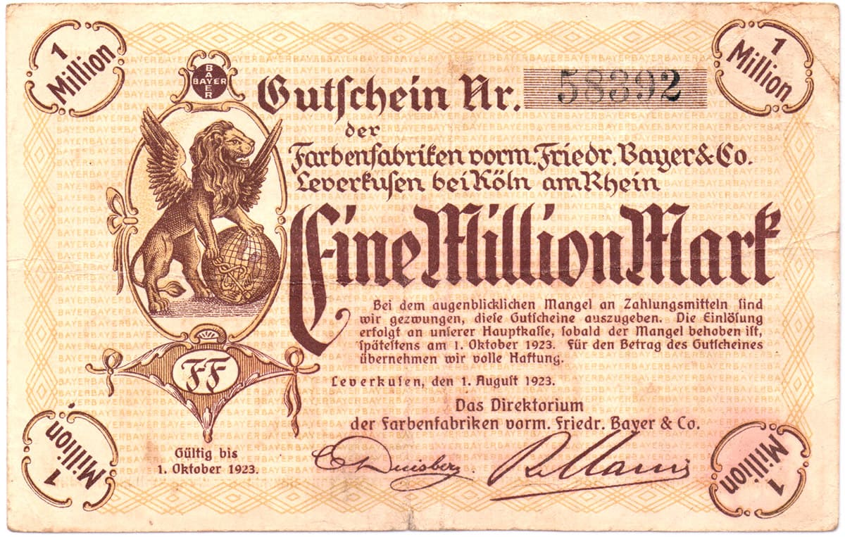 1 000 000 марок 1923 Friedrich Bayer & Company (Leverkusen)