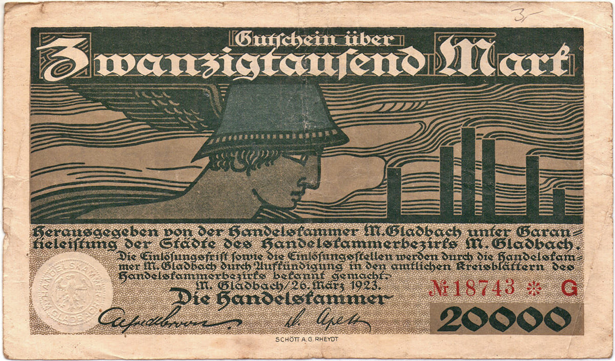 20 000 марок 1923 Handelskammer M. Gladbach