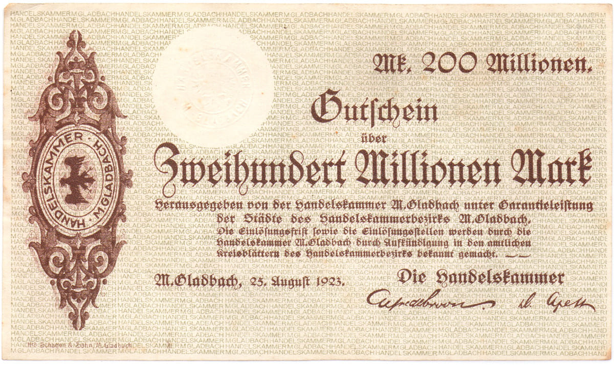 200 000 000 марок 1923 Stadt M. Gladbach