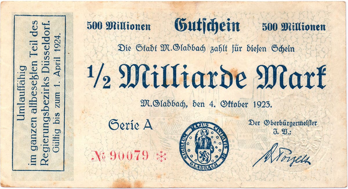 500 000 000 марок 1923 Stadt M. Gladbach