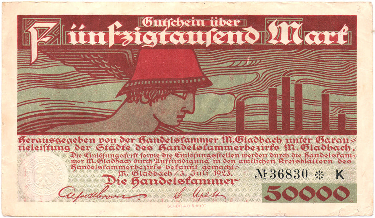 50 000 марок 1923 Handelskammer M. Gladbach