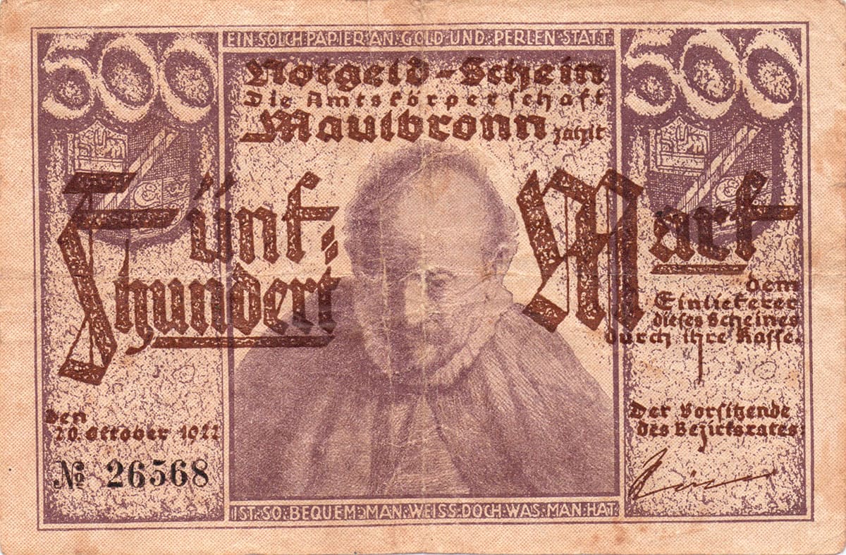 500 марок 1922 Amtskörperschaft Maulbronn