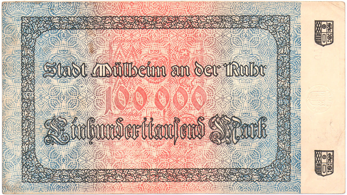 100 000 марок 1923 Stadt Mülheim an der Ruhr