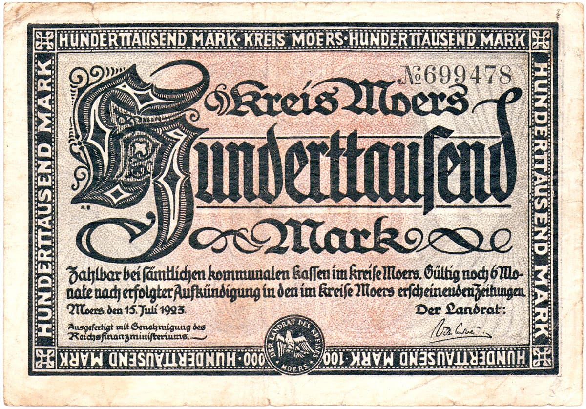 100 000 марок 1923 Kreiss Moers