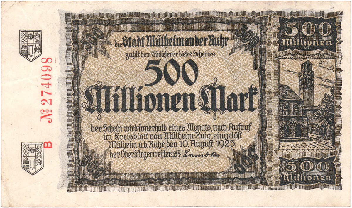 500 000 000 марок 1923 Stadt Mülheim an der Ruhr