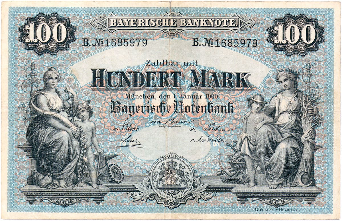 100 марок 1900 Баварского центрального банка (г. Мюнхен)
