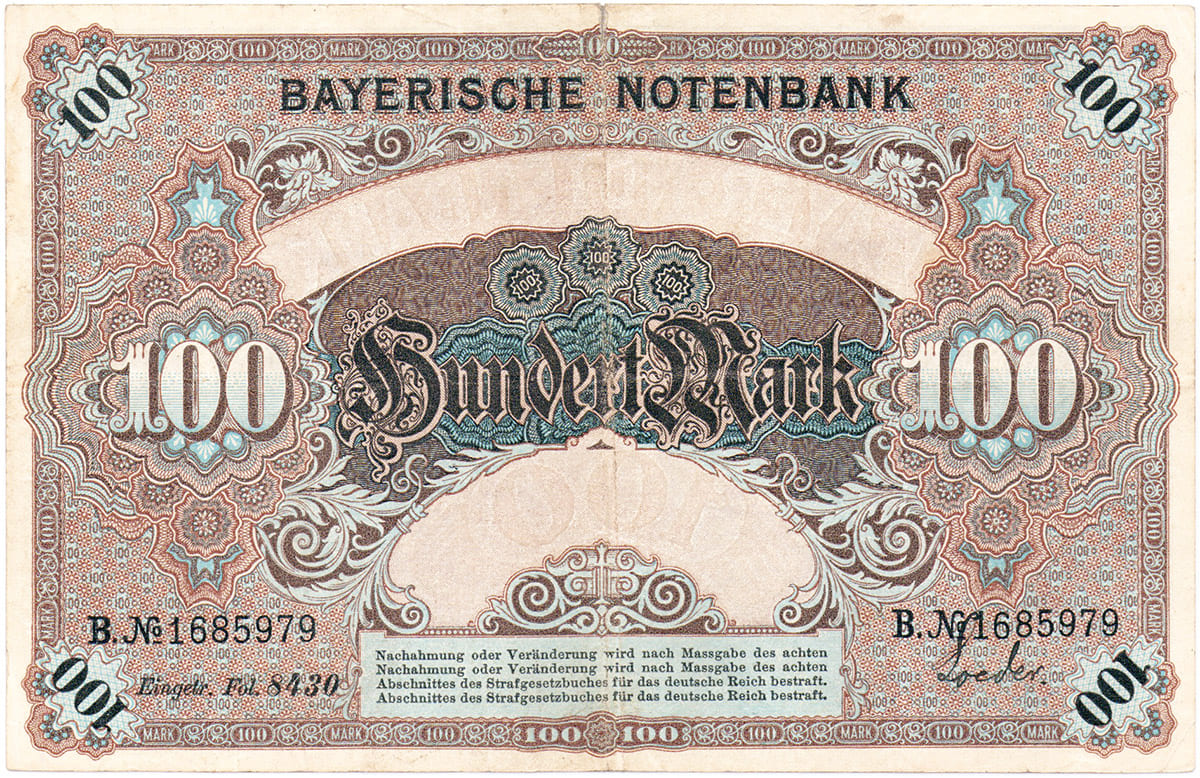100 марок 1900 Баварского центрального банка (г. Мюнхен)