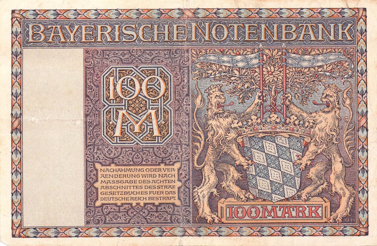 100 марок 1922 Баварского центрального банка (г. Мюнхен)