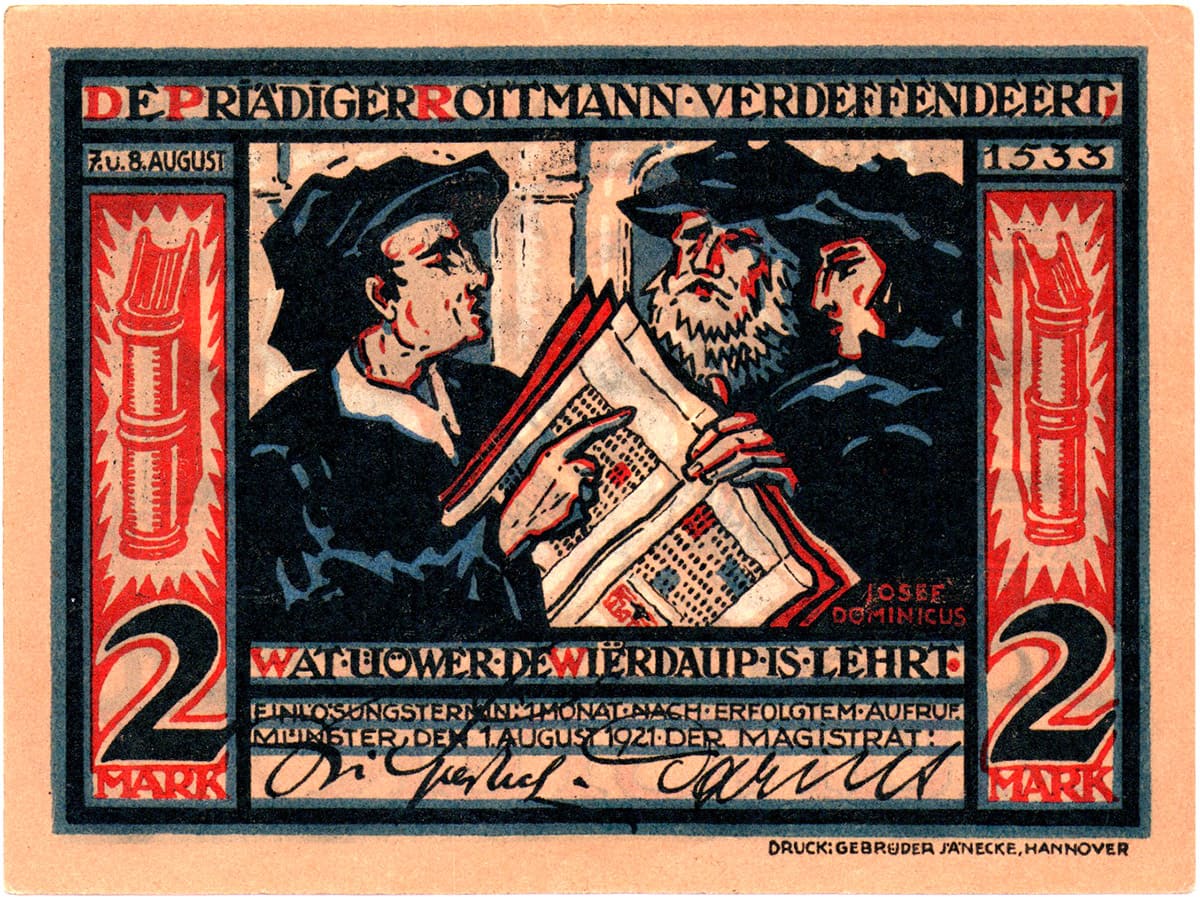 2 марки 1921 Notgeld der Stadt Münster