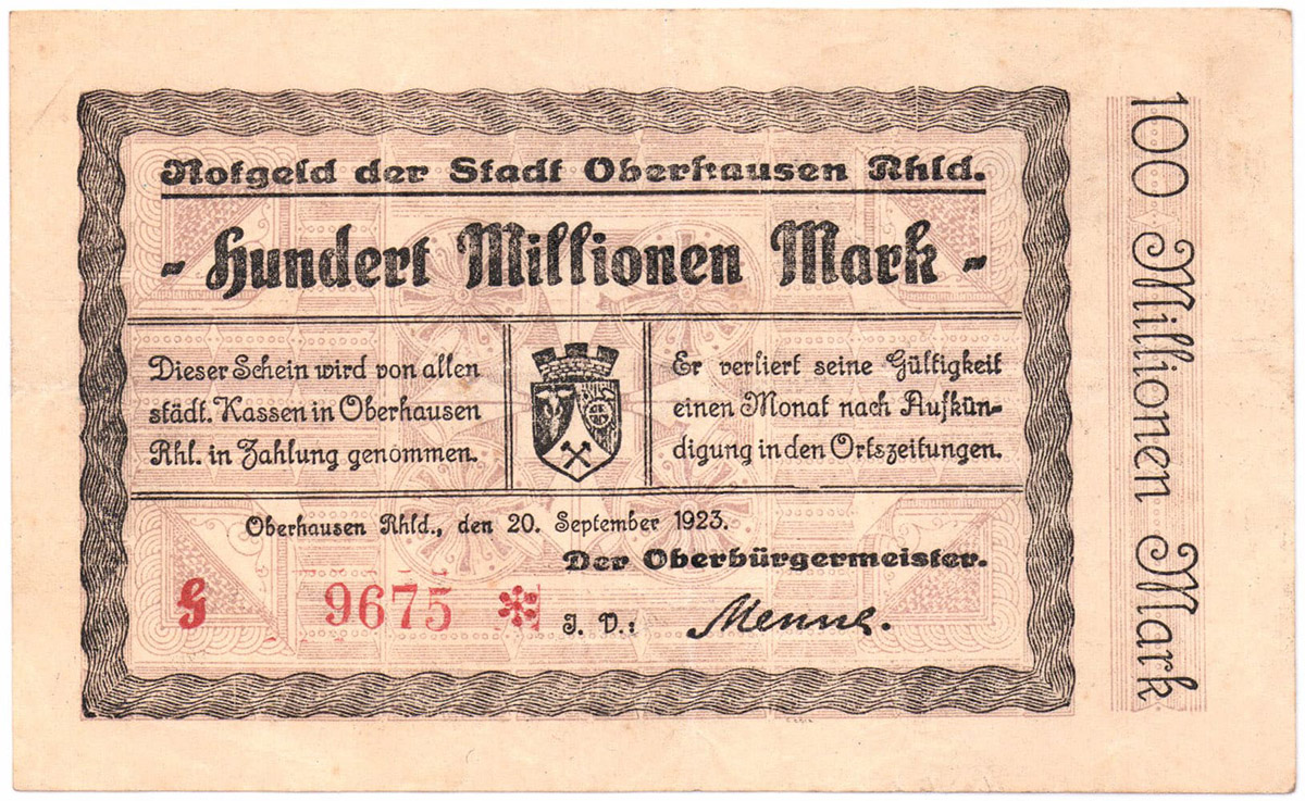 100 000 000 марок 1923 Stadt Oberhausen