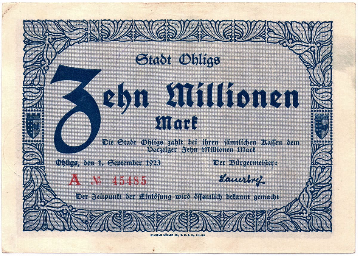 10 000 000 марок 1923 Stadt Ohligs