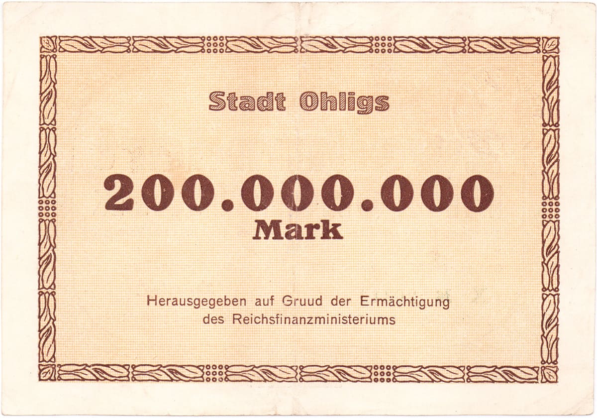 200 00 000 марок 1923 Stadt Ohligs