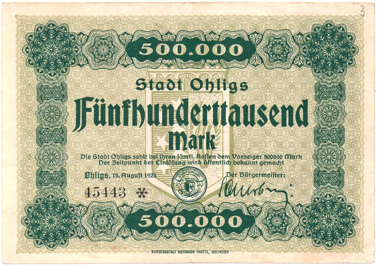 500 000 марок 1923 Stadt Ohligs
