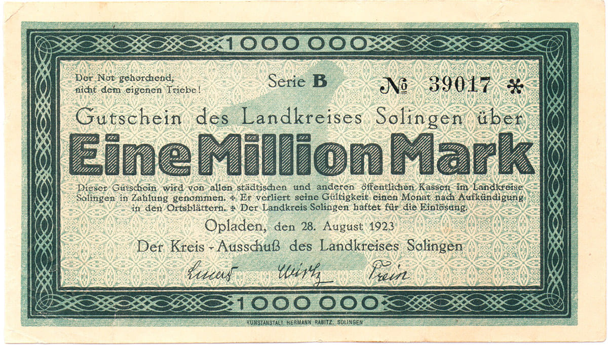 1 000 000 марок 1923 Landkreises Solingen