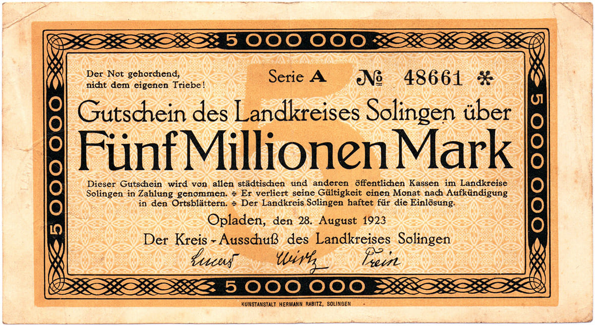 5 000 000 марок 1923 Landkreises Solingen