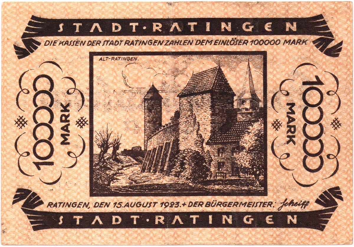 100 000 марок 1923 Stadt Ratingen