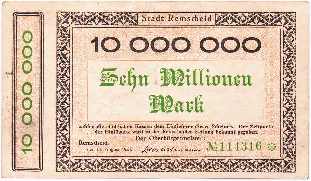 10 000 000 марок 1923 Stadt Remscheid