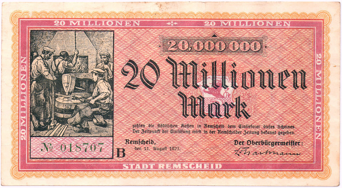 20 000 000 марок 1923 Stadt Remscheid