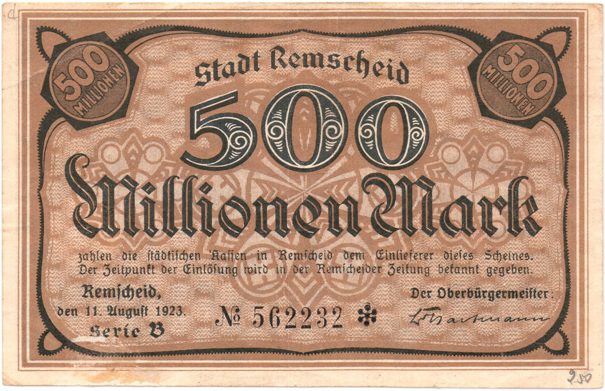 500 000 000 марок 1923 Stadt Remscheid