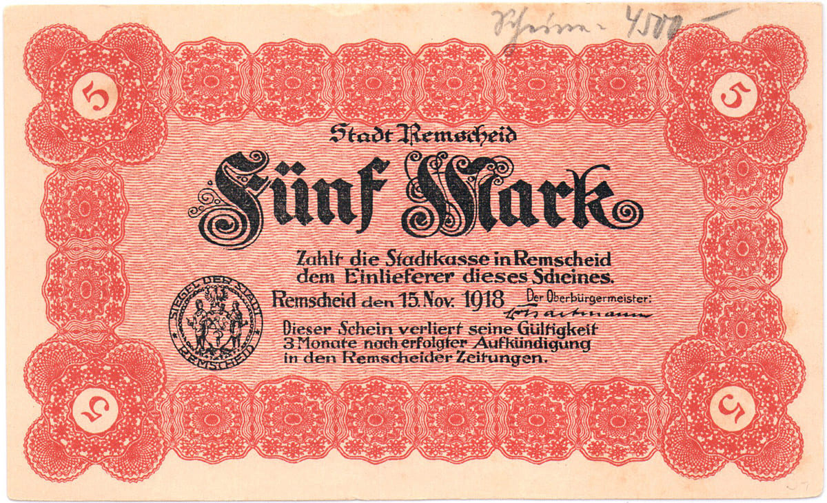 5 марок 1918 Stadt Remscheid