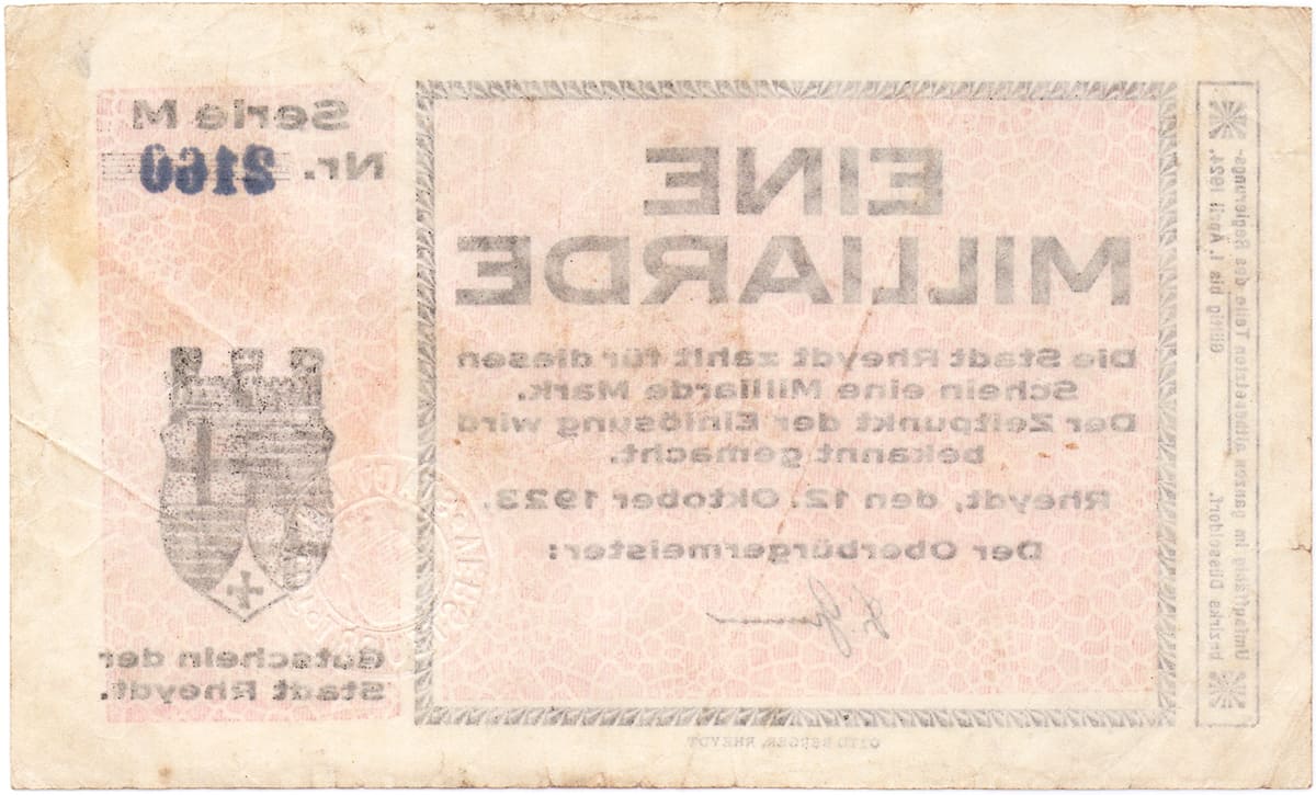 1 000 000 000 марок 1923 Stadt Rheydt