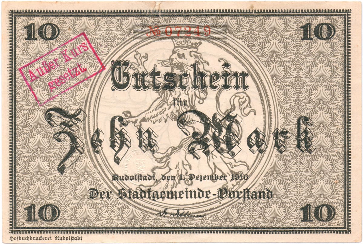 10 марок 1918 Stadt Rudolstadt