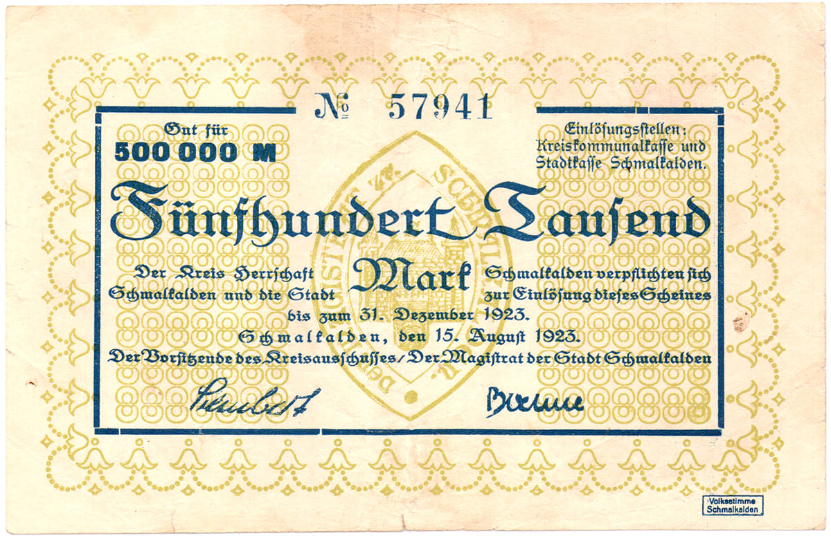 500 000 марок 1923 Kreis Schmalkalden