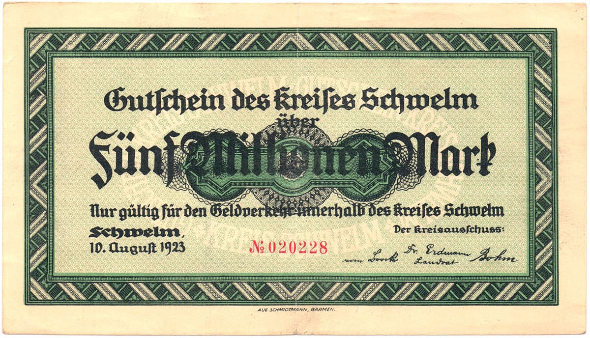 5 000 000 марок 1923 Kreis Schwelm