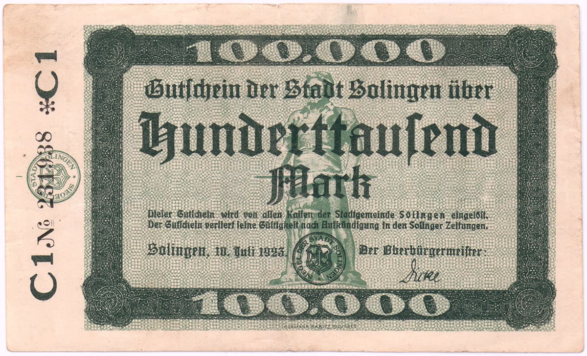 100 000 марок 1923 Stadt Solingen