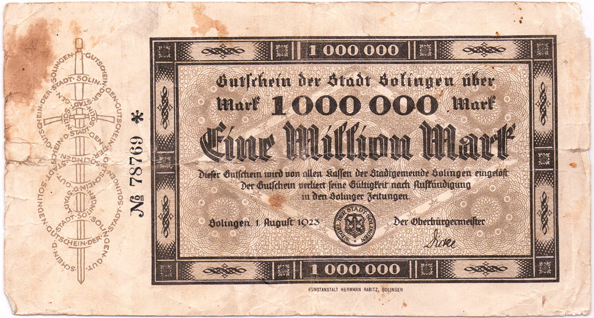 1 000 000 марок 1923 Stadt Solingen
