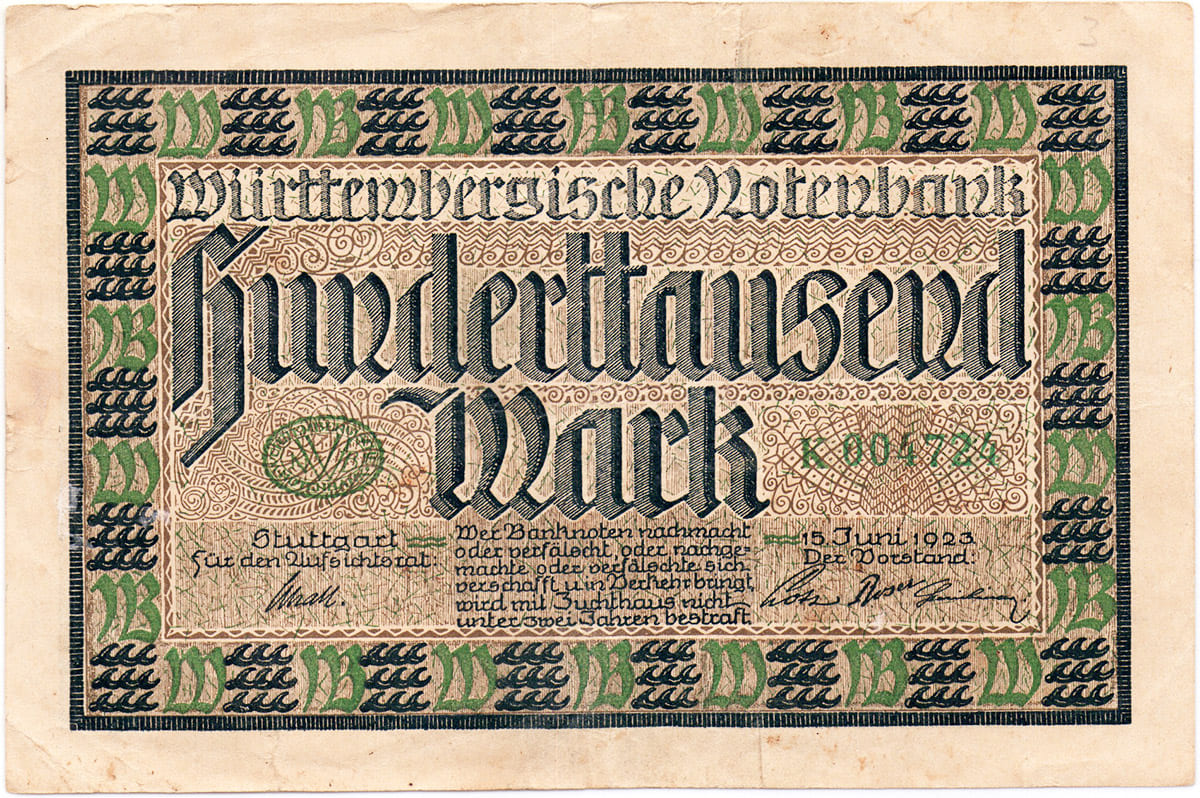 100 000 марок 1923 Württembergische Notenbank