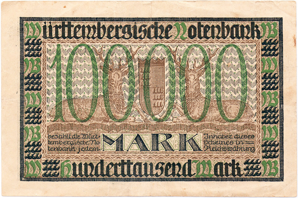 100 000 марок 1923 Württembergische Notenbank