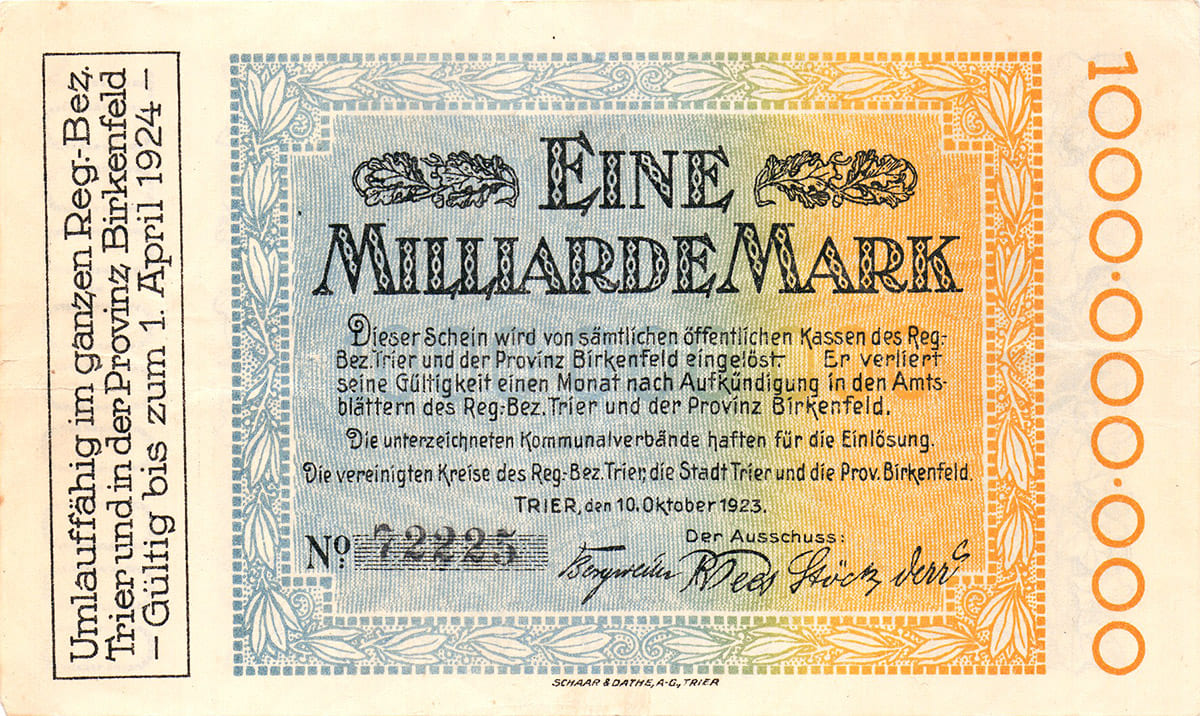 1 000 000 000 марок 1923 Stadt Trier