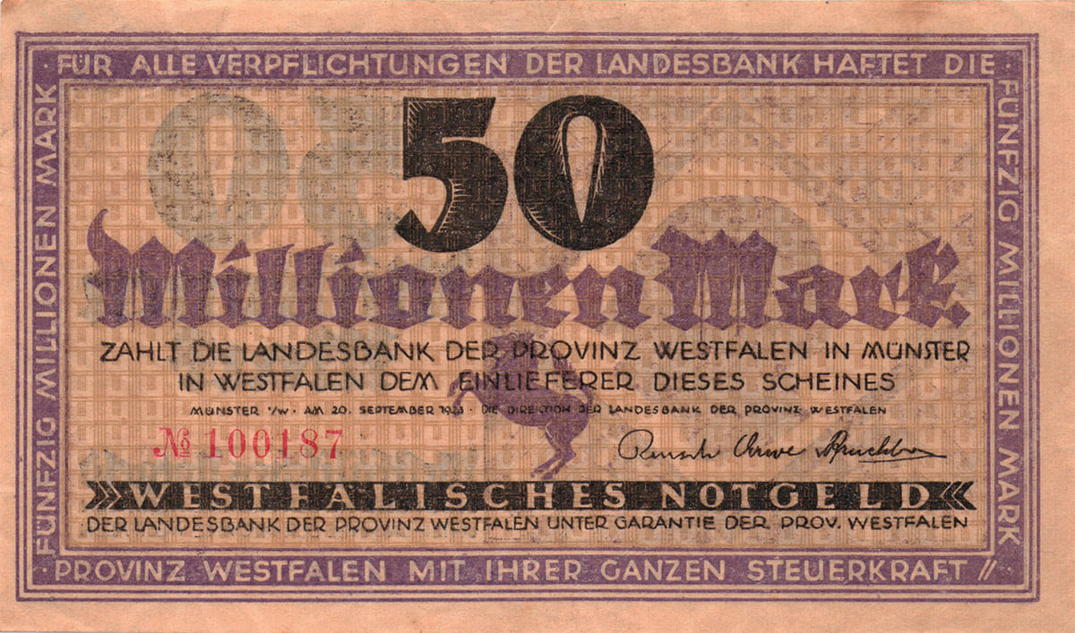 50 000 000 марок 1923 Landesbank der Provinz Westfalen in Munster