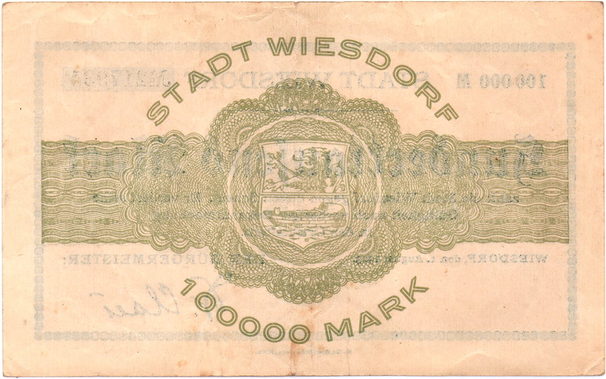 100 000 марок 1923 Stadt Wiesdorf
