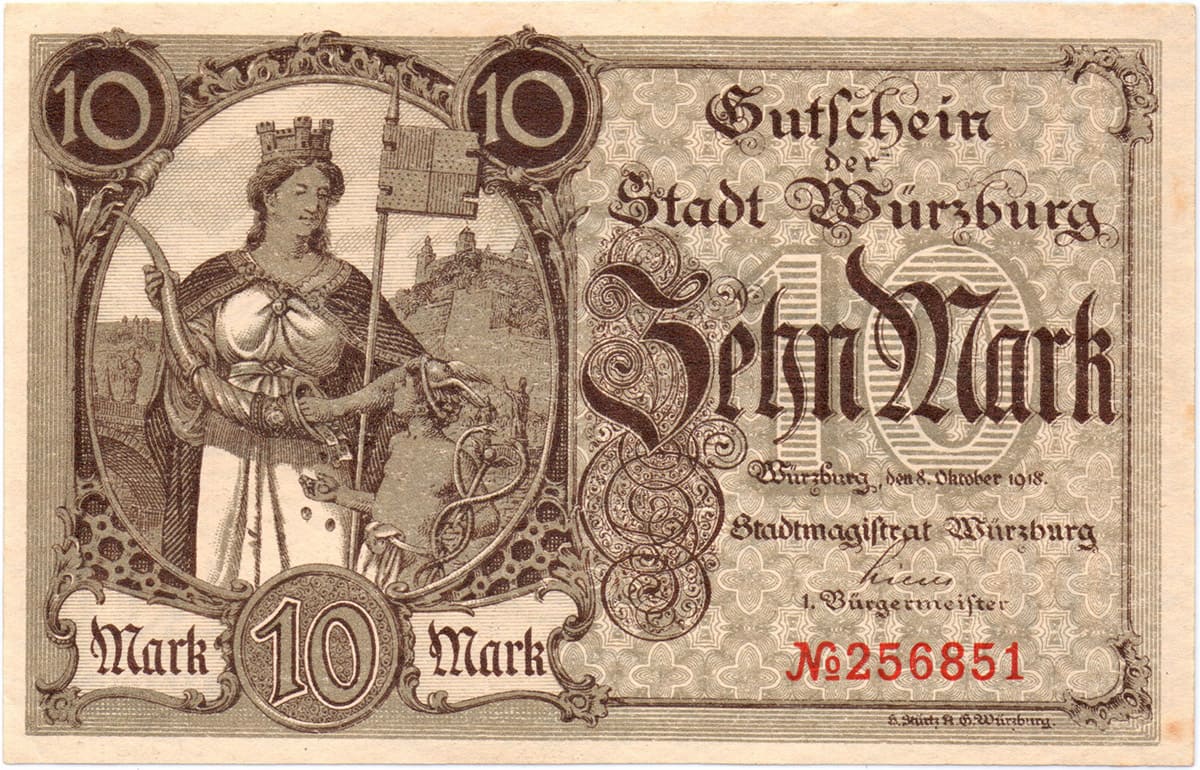 10 марок 1918 Stadt Wurzburg
